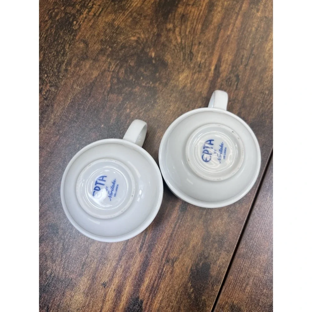 Lot Of 2 Epta By Noritake Tea Cups Sri Lanka White Blue